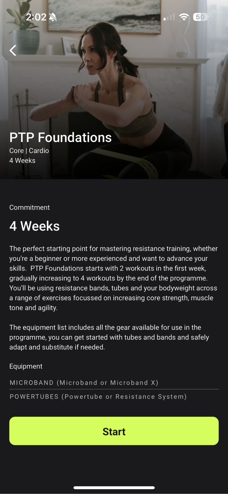 ptp workout start page